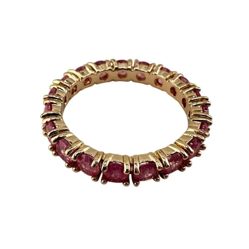 Pink Glass Round Brilliant Prong Set Eternity Band Rose Gold Tone Size 5.75 Ring